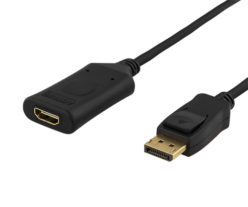 DELTACO DisplayPort - HDMI-kaapeli, aktiivinen, 4K 60Hz, 0,5m, musta