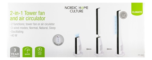 Nordic Home FT-550 2-in-1 -tornituuletin, valkoinen