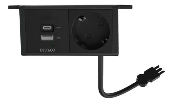 Deltaco Power Strip for Under Desk Mounting, Schuko + USB A/C, with GST18 connection, black