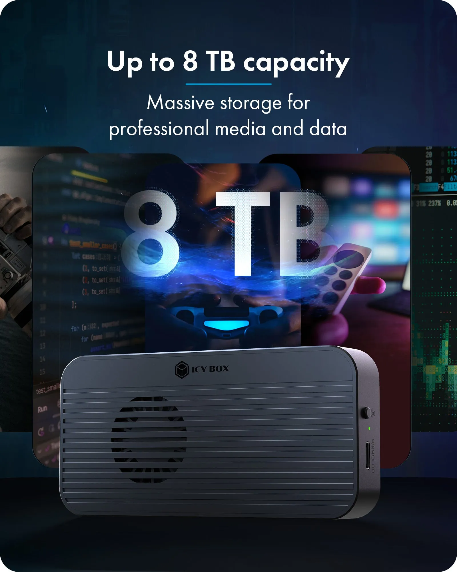 ICYBOX IB-1980M-80G M.2 NVMe SSD-kapsling, Thunderbolt 5, USB-C, 80 Gbit/s, svart