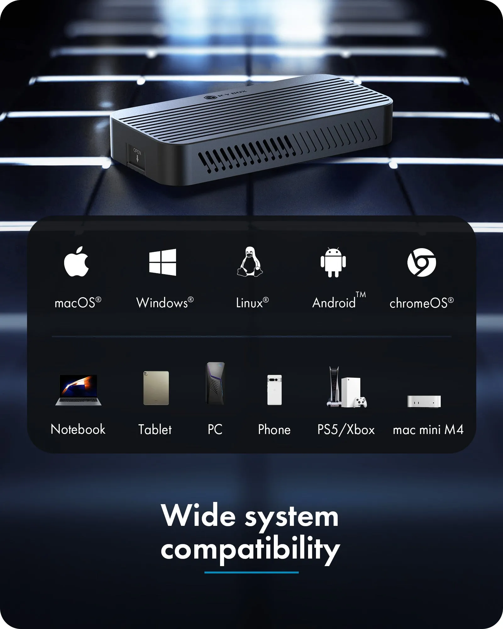 ICYBOX IB-1980M-80G M.2 NVMe SSD-kapsling, Thunderbolt 5, USB-C, 80 Gbit/s, svart