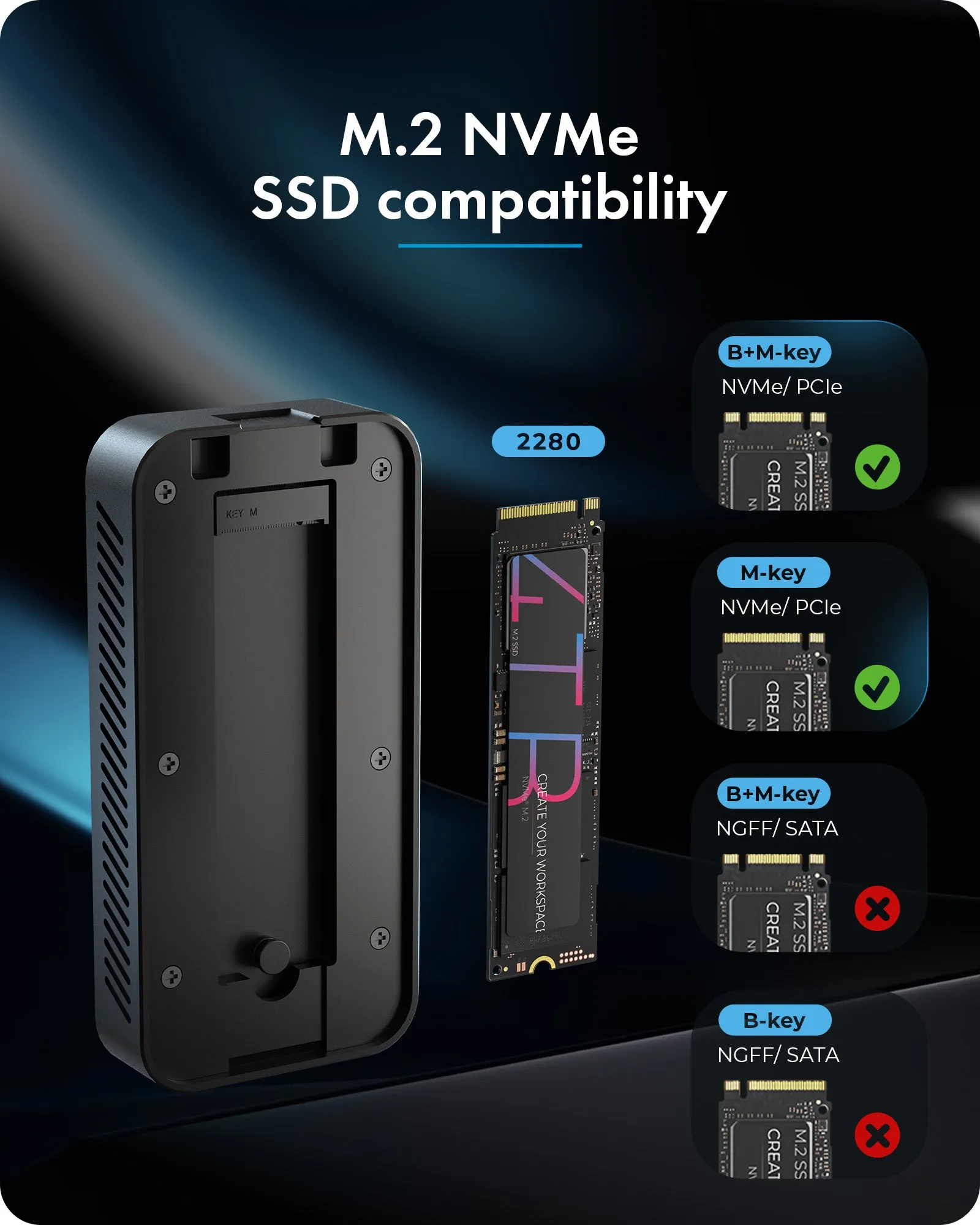 ICYBOX IB-1980M-80G M.2 NVMe SSD Enclosure, Thunderbolt 5, USB-C, 80 Gbit/s, Black