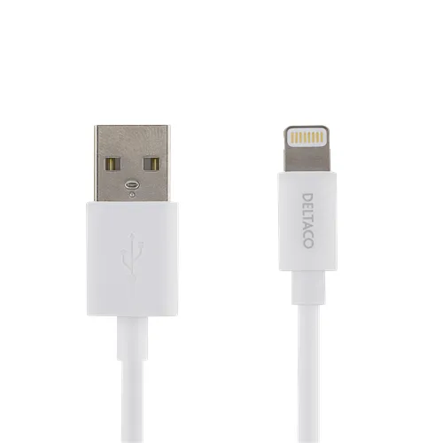 Deltaco USB-A - Lightning - kabel, 1m, Vit