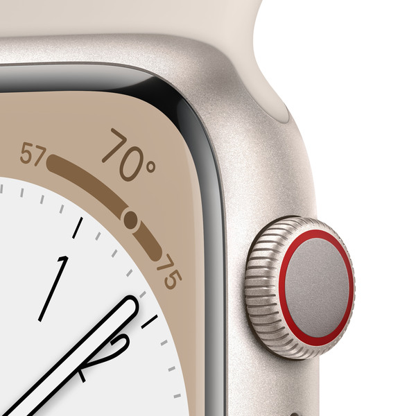 Apple Watch Series 8 GPS + Cellular, 41mm t&auml;hti&shy;valkea alumiinikuori ja urheiluranneke