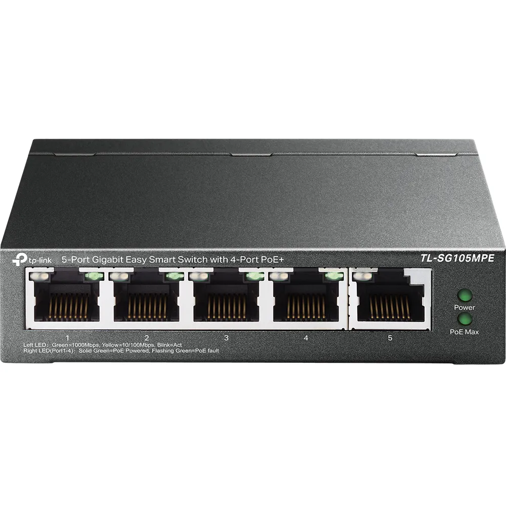 TP-LINK 5Port Gigabit Easy Smart Switch with 4Port PoE+ 4x Gigabit PoE+ Ports 1x Gigabit Non-PoE Ports 802.3af/at 120W PoE Power