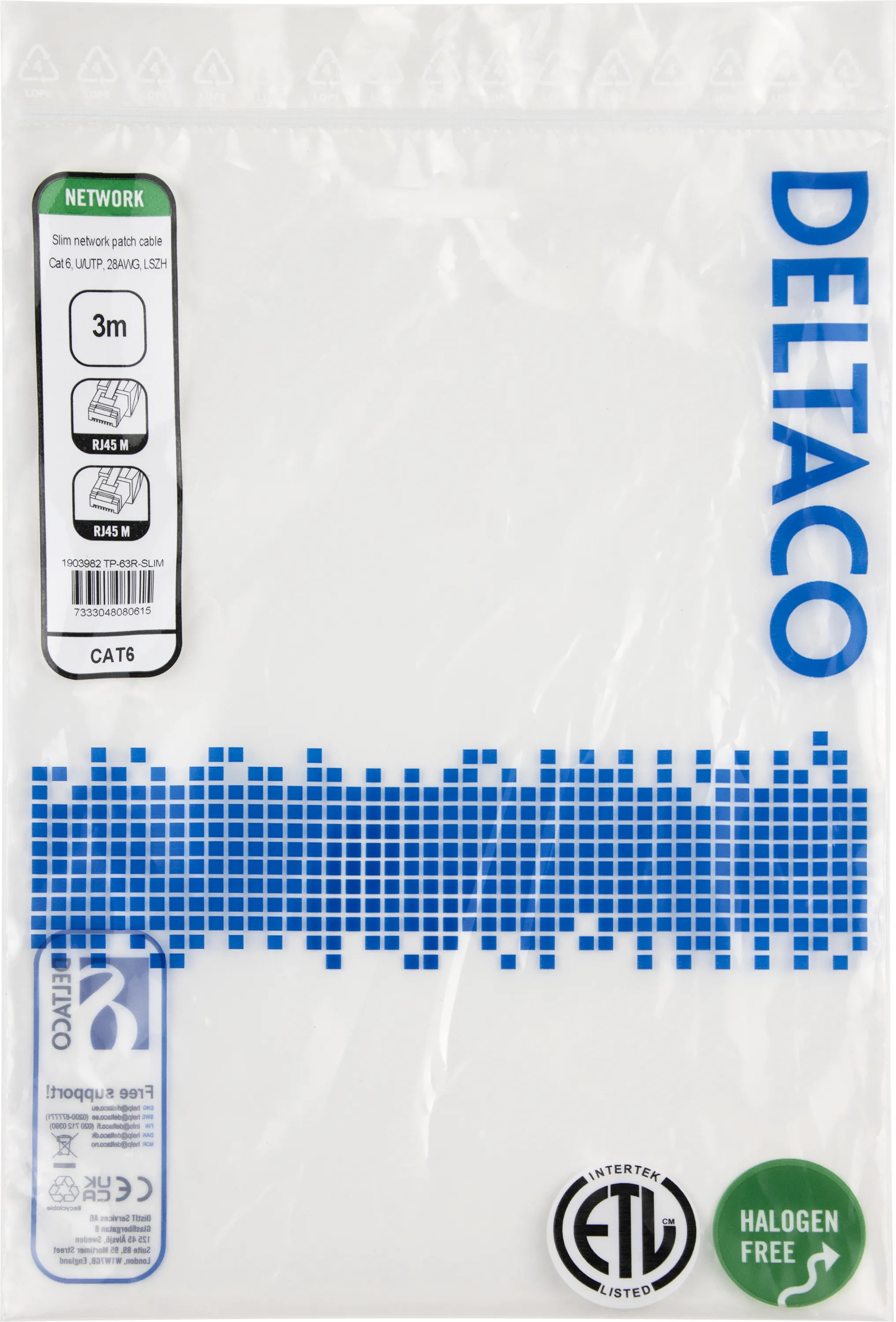 Deltaco Cat6 U/UTP RJ45 3m -verkkokaapeli, punainen