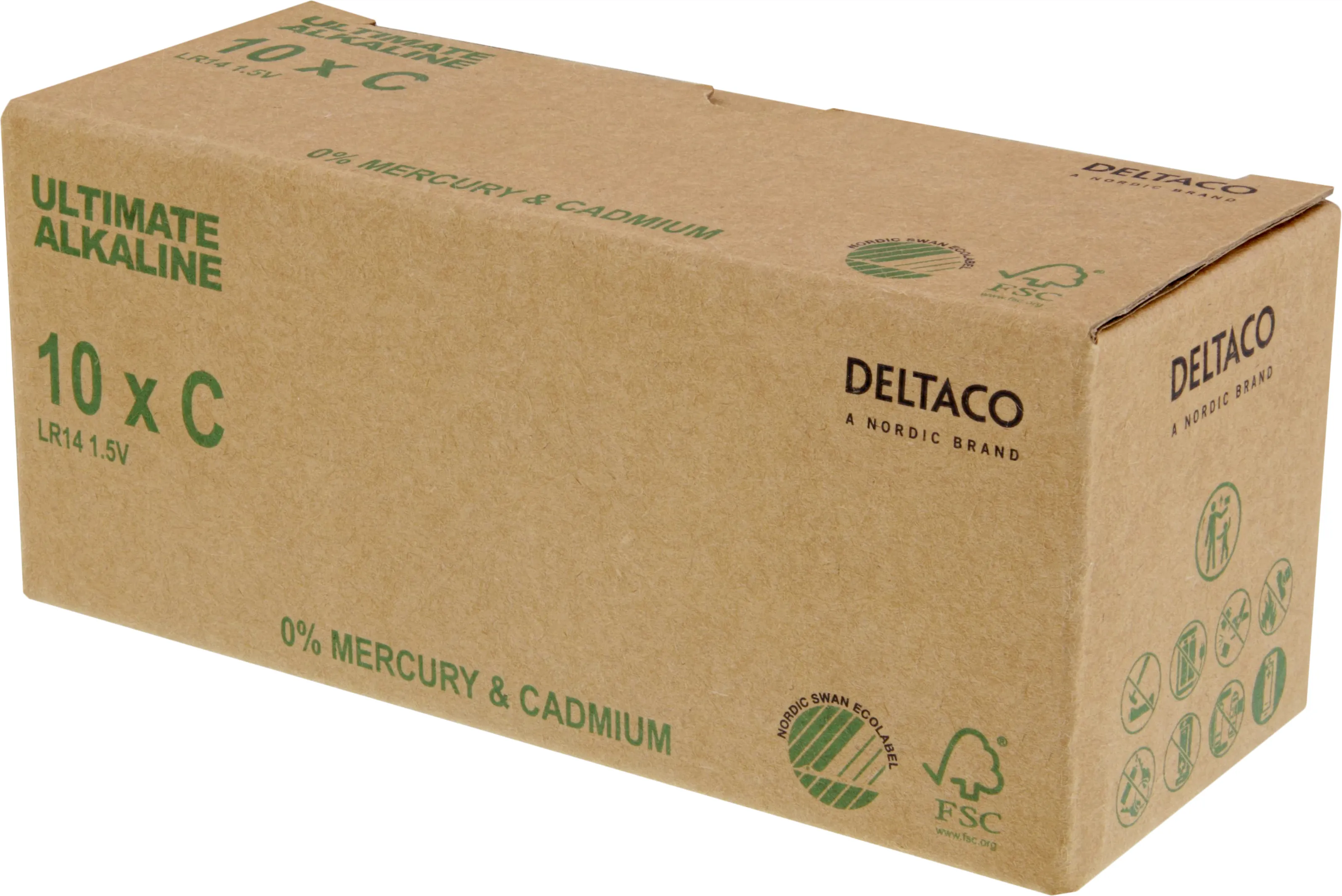 DELTACO Ultimate Alkaline batteries, LR14/C size, 10-pack bulk
