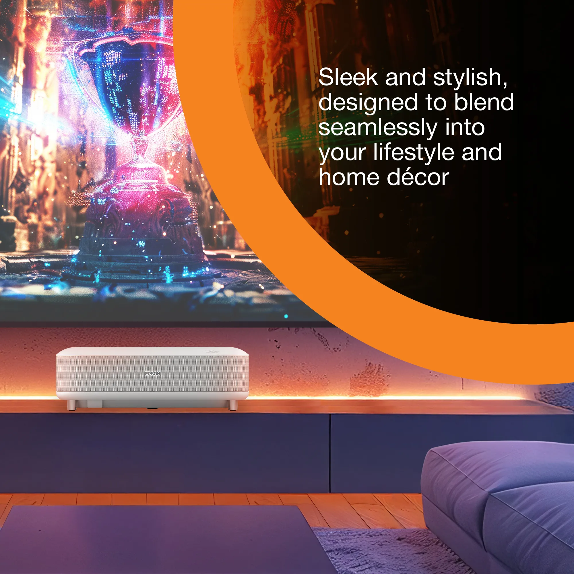 Epson EH-LS670W Ultra Short Throw Google TV 3LCD 4K UHD 3600 ANSI lm Laser Projector, White