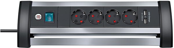 Brennenstuhl Alu Office line, 4xCEE 7/7, 1xCEE 7/7, 2xUSB, svart/silve