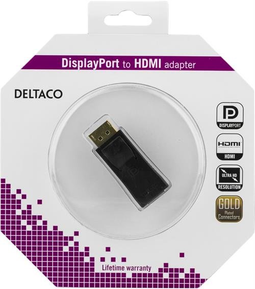 DELTACO DisplayPort till HDMI adapter, ha-ho, svart