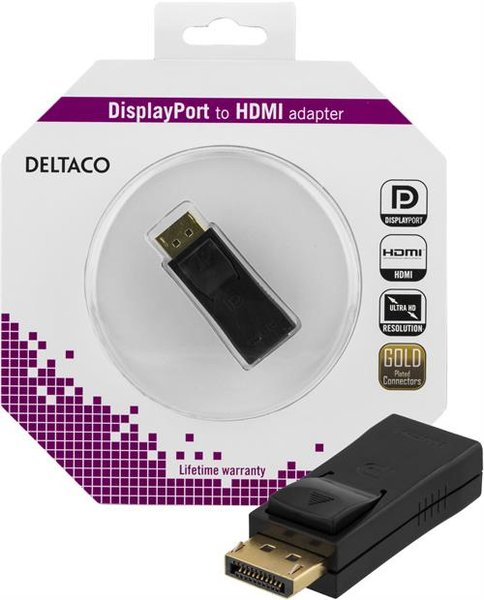 DELTACO DisplayPort till HDMI adapter, ha-ho, svart