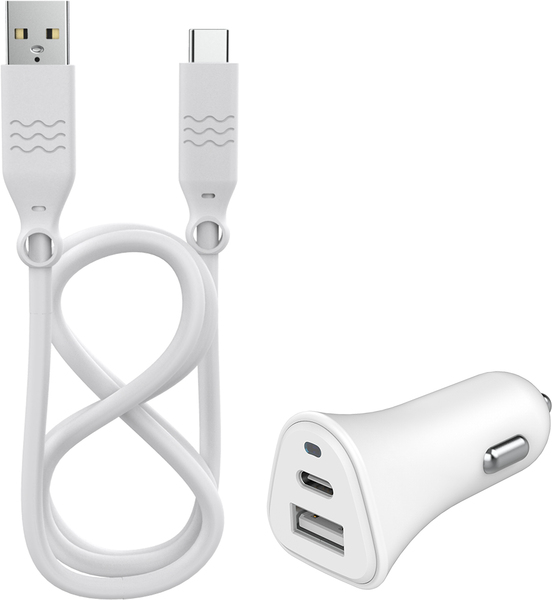 Bigben Dual USB-A/USB-C Car Charger (5.4A) Just Green Recyclable White