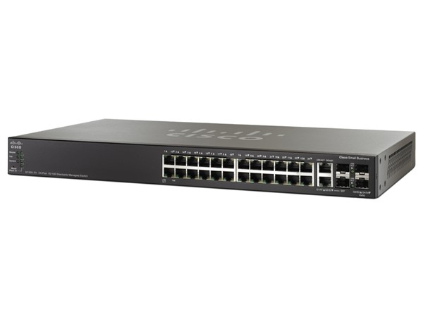 Cisco Small Business SF500-24 - Kytkin - Hallinnoitu - 24 x 10/100 + 2 x combo Gigabit SFP + 2 x SFP - r&auml;kkiin asennettava