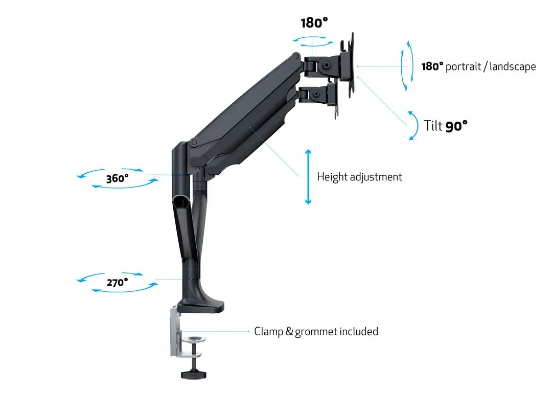 Multibrackets M Deskmount Spring Dual, -monitor arm, black, 15&quot;-27&quot;, 9kg