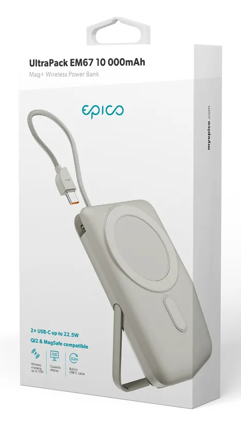 Epico UltraPack 10000mAh Mag+ Wireless Power Bank EM67 - grey
