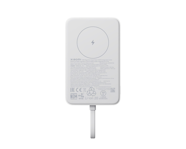 Xiaomi 10 000 mAh 33 W:n -magneettinen virtapankki, valkoinen (integroitu kaapeli)