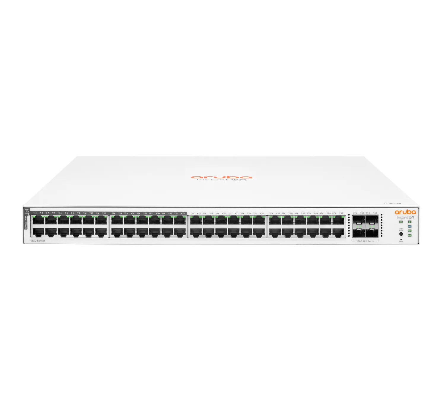 HPE Aruba Instant On 1830 48G 24p Class4 PoE 4SFP 370W Switch - Kytkin - smart - 24 x 10/100/1000 + 24 x 10/100/1000 (PoE+) + 4 x Gigabit SFP - työpöytä, räkkii