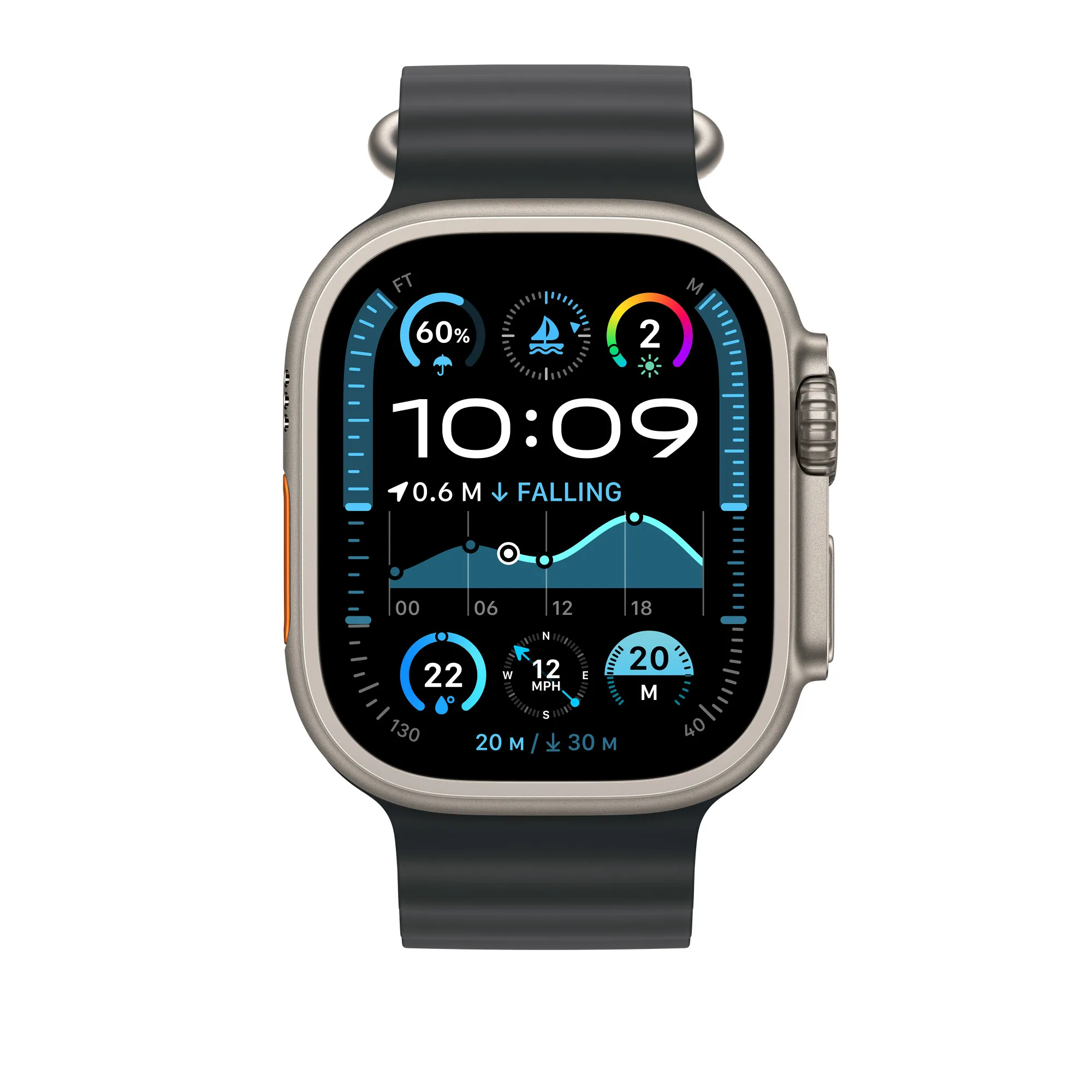 Apple Watch 49mm - Ocean Band, Black / Natural Titanium