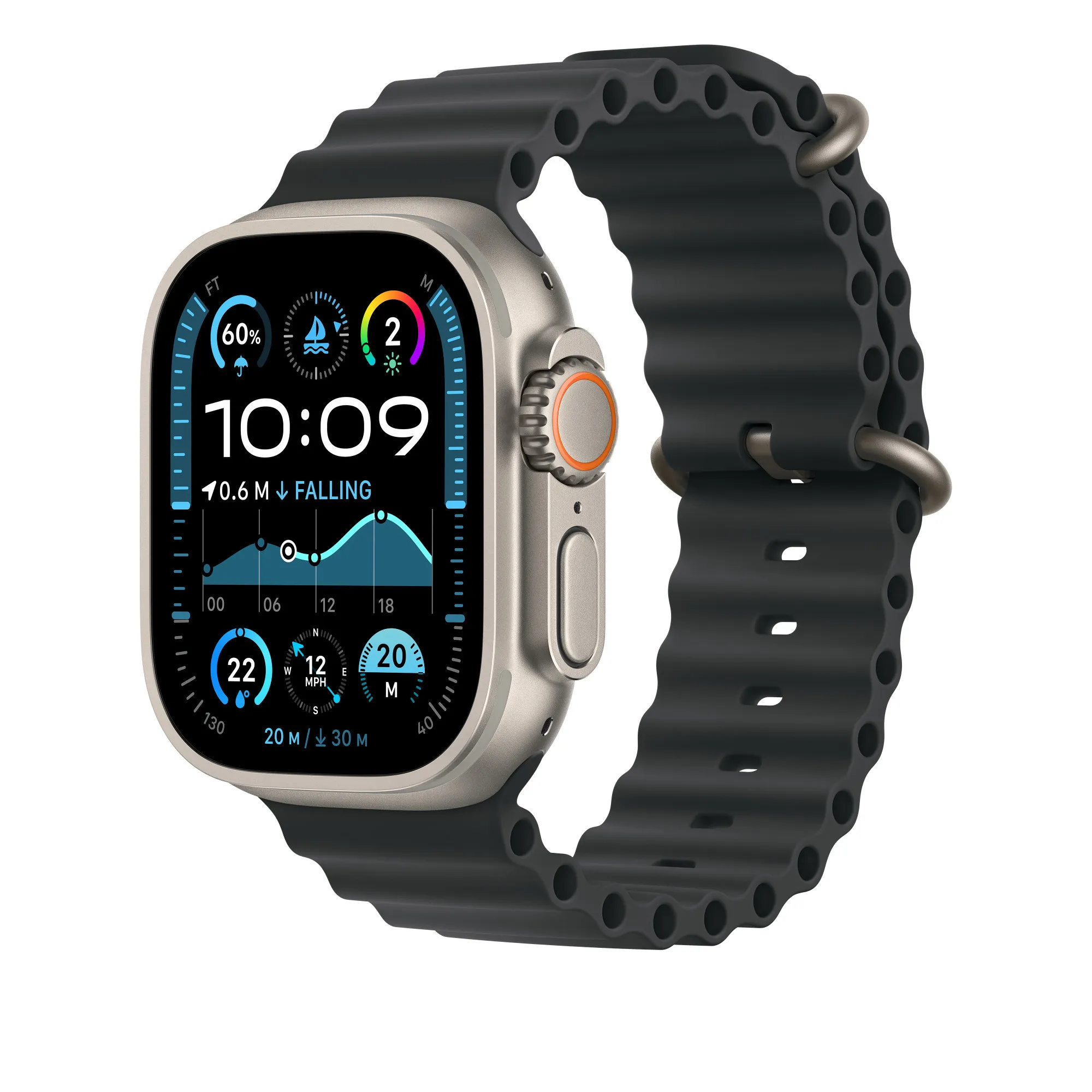 Apple Watch 49mm - Ocean Band, Black / Natural Titanium