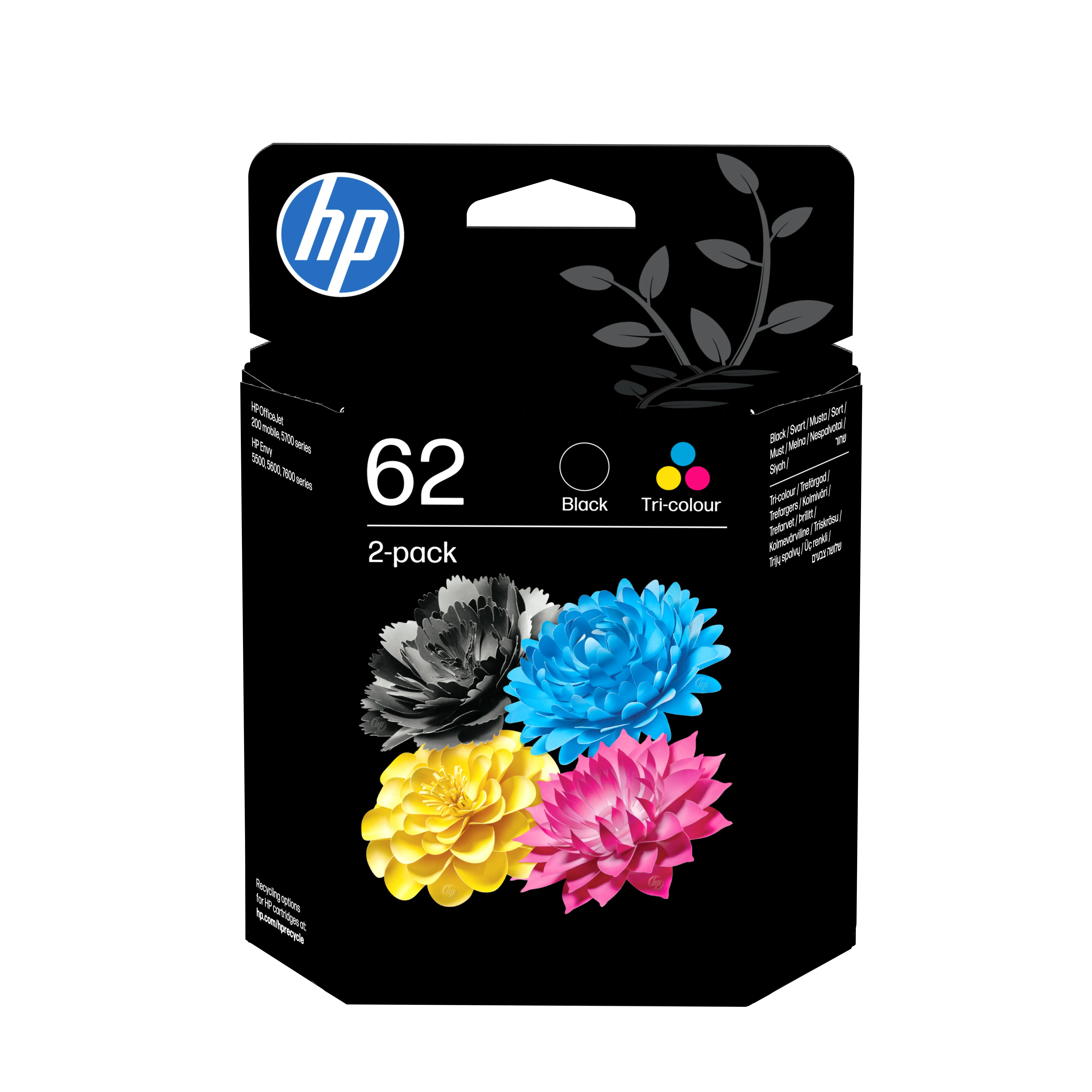 HP 62 kit med bl&auml;ckpatroner, svart/f&auml;rg, 2 st