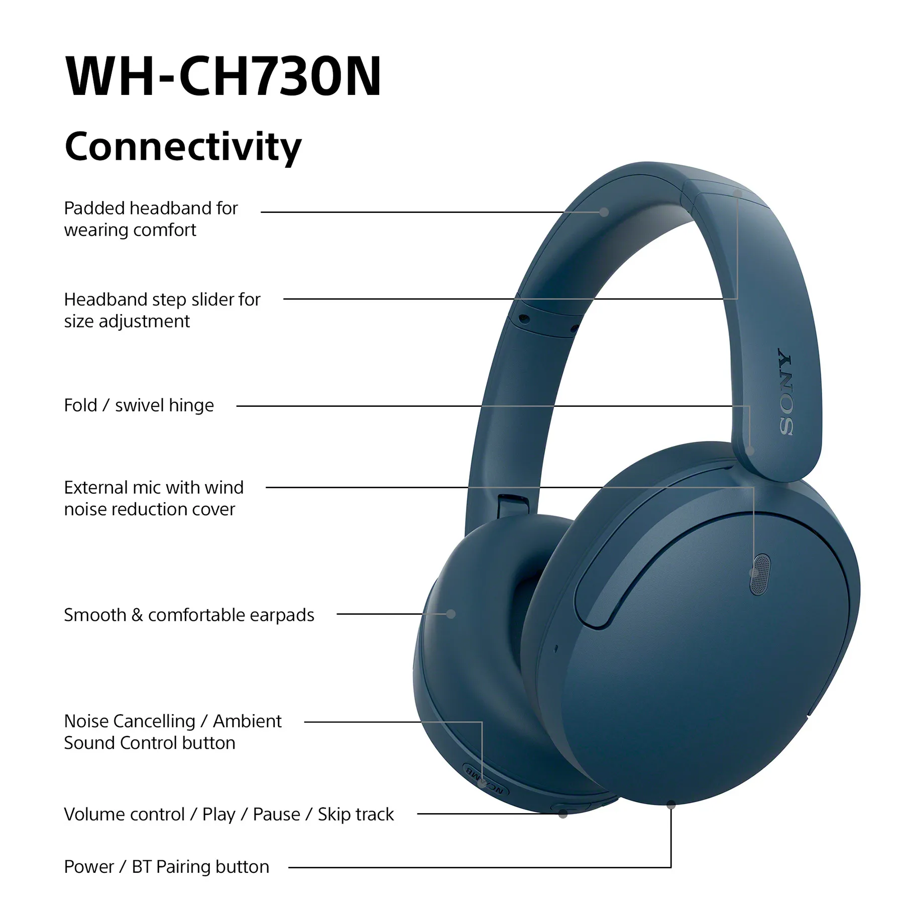 Sony WH-CH730N -langattomat kuulokkeet, sininen