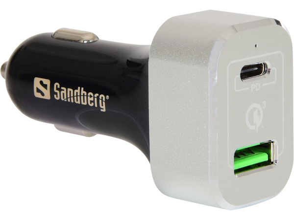 Car Charger USB-C PD+QC3.0 63W, Black/Silver