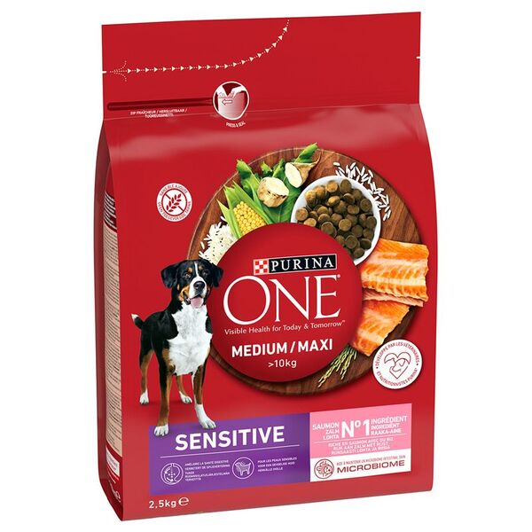 Purina ONE Adult Medium/Maxi Sensitive Salmon with Rice, Dry food for dogs, 2.5kg