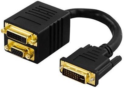 DVI-adapter, Dual Link, 1xDVI-I ha till 1xDVI-I ho &amp; 1xHD15 ho