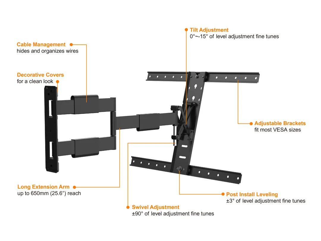 Multibrackets M VESA Flexarm Thin - Asennuspakkaus (kallistuva nivelvarsi, full motion -asennus) tuotteelle LCD-n&auml;ytt&ouml; - musta -n&auml;yt&ouml;n koko: 37"-55"