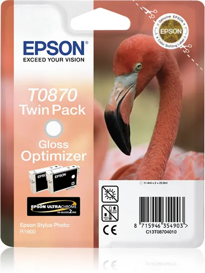 Epson T0870 - Musteen optimointikasetti - 2 x kiilt&auml;v&auml; - blister RF:ll&auml;/&auml;&auml;nih&auml;lyttimell&auml; malleihin Stylus Photo R1900