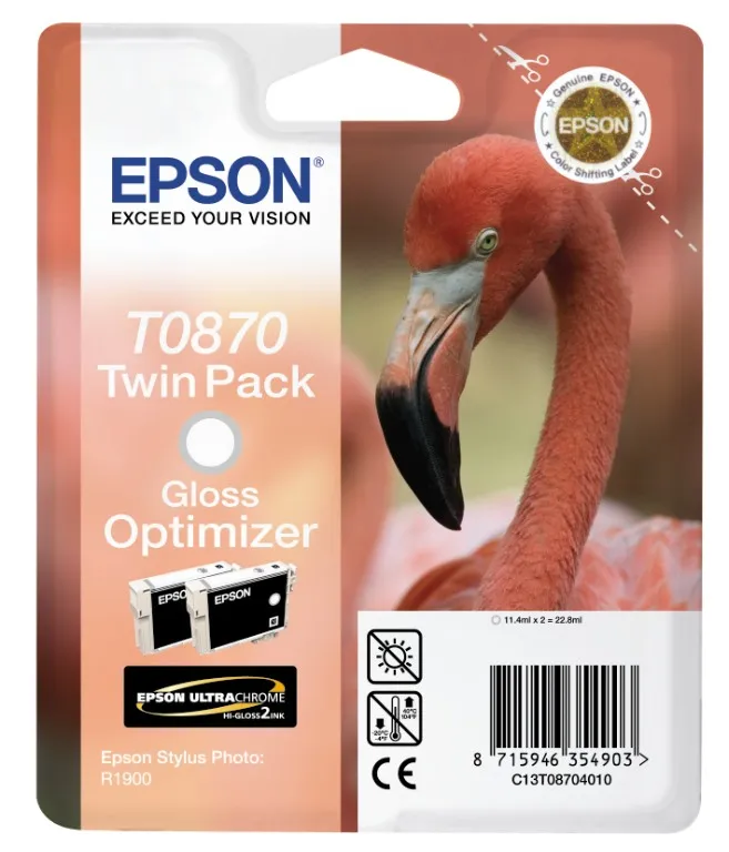 Epson T0870 - Musteen optimointikasetti - 2 x kiilt&auml;v&auml; - blister RF:ll&auml;/&auml;&auml;nih&auml;lyttimell&auml; malleihin Stylus Photo R1900