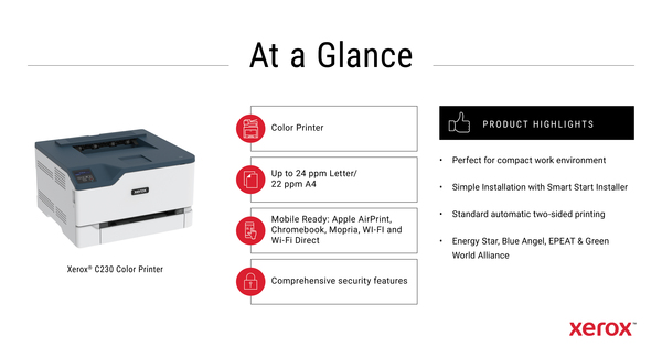 Xerox C230 LAN/Wi-Fi, A4 - f&auml;rglaserskrivare