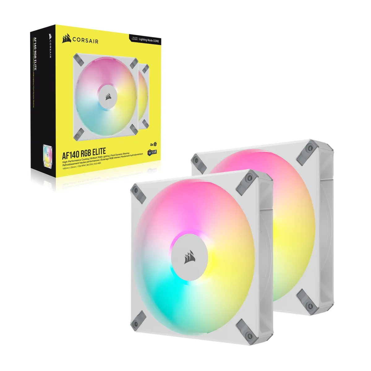 Corsair AF140, RGB Elite, PWM, 140mm - case fan, white, 2pcs
