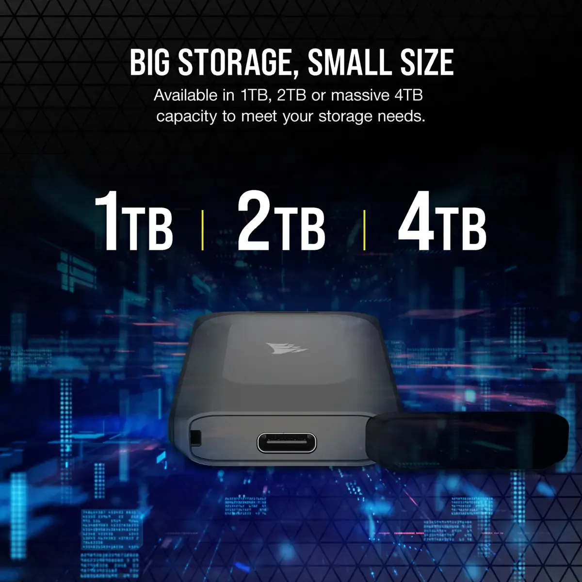 Corsair EX100U 2 Tt USB-C -ulkoinen SSD, Musta