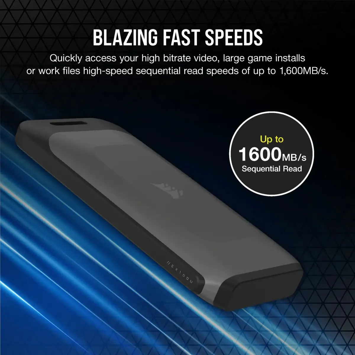 Corsair EX100U 2 Tt USB-C -ulkoinen SSD, Musta
