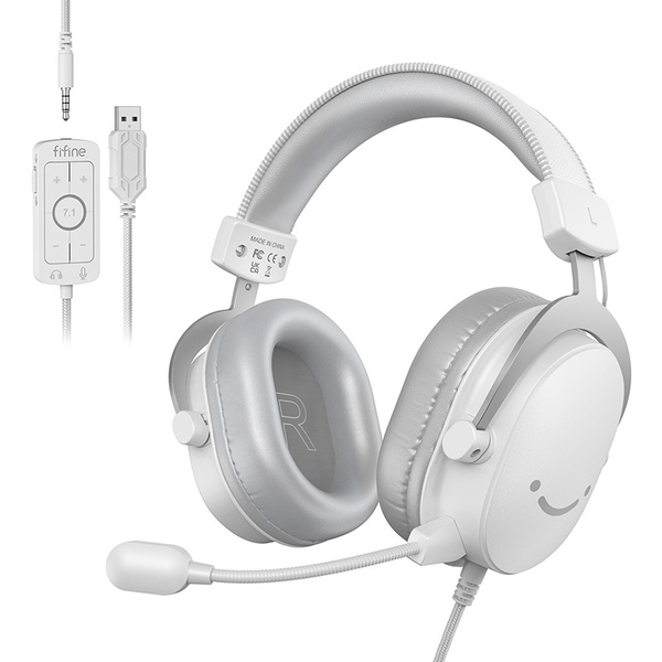 Fifine AmpliGame H9W gaming headset + USB-kontrollenhet, vit