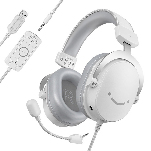 Fifine AmpliGame H9W gaming headset + USB-kontrollenhet, vit