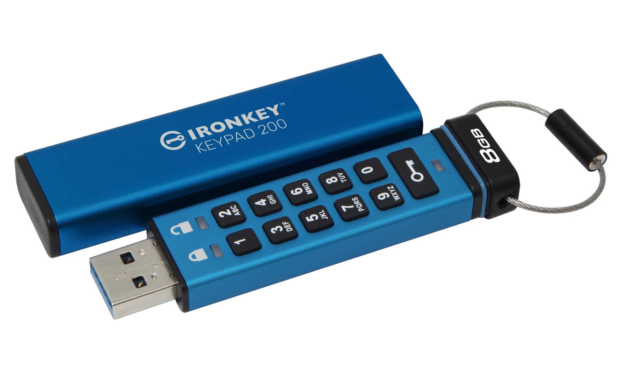 Kingston IronKey Keypad 200, AES-256 8GB USB 3.2 Gen 1x1 - memory stick, Blue