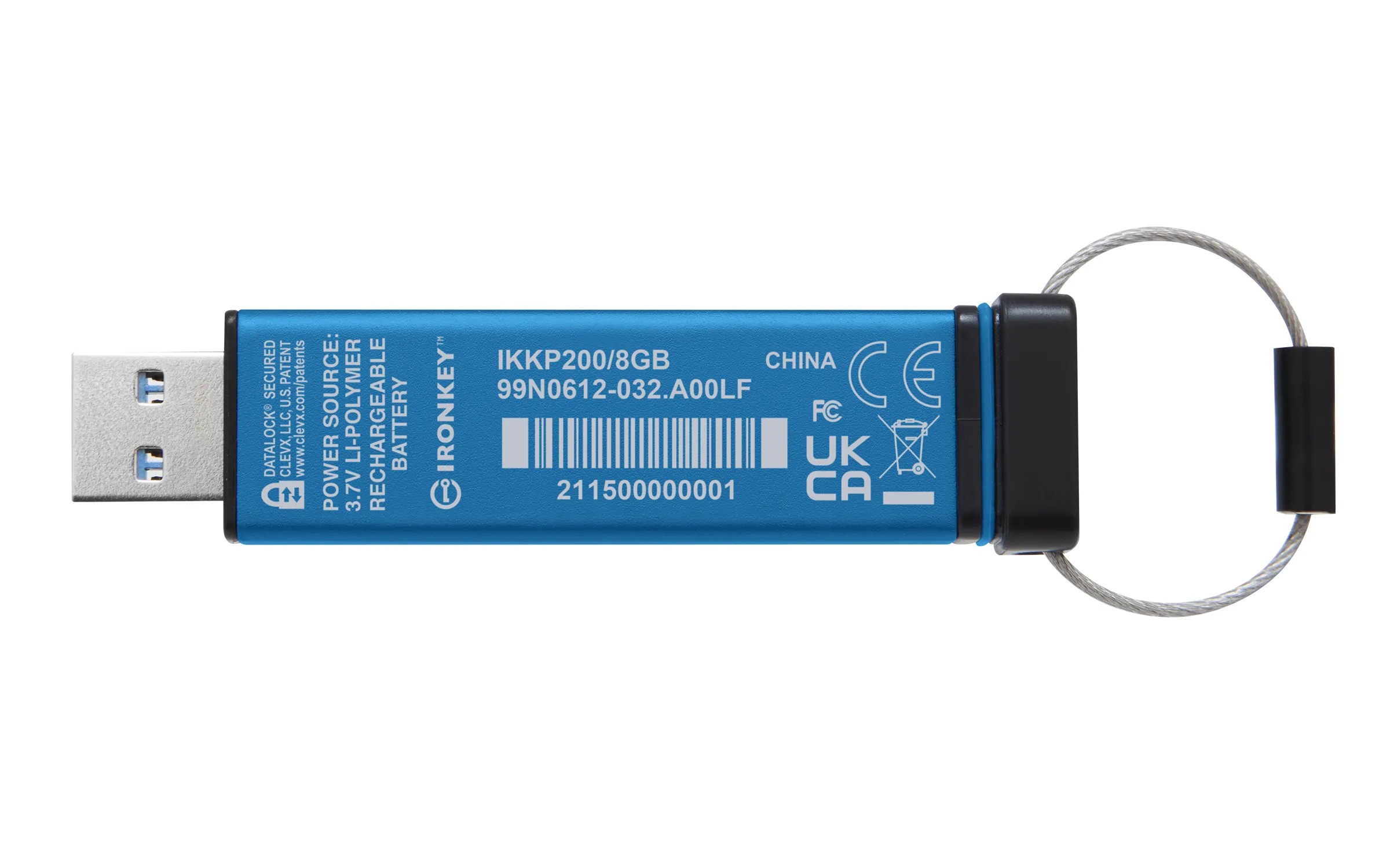 Kingston IronKey Keypad 200, AES-256 8GB USB 3.2 Gen 1x1 - memory stick, Blue