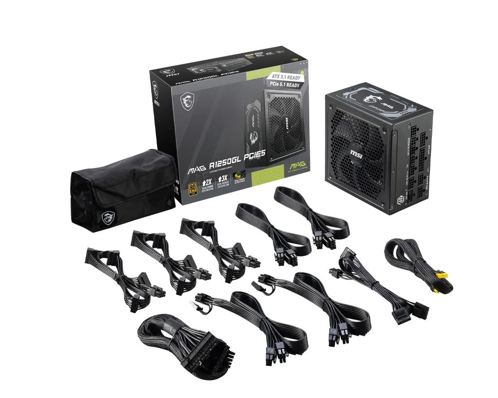 MSI MAG A1250GL 1250W Modular -virtal&auml;hde, 80 Plus Gold