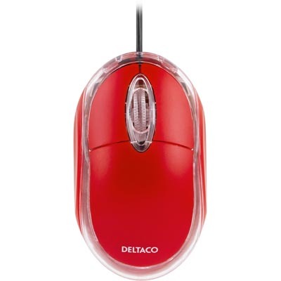 DELTACO optinen minihiiri, 800 DPI, 1,5m, USB, punainen