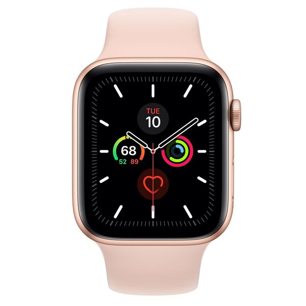Apple Watch Series 5 GPS, 44 mm Aluminiumboett guld med Sportband sandrosa