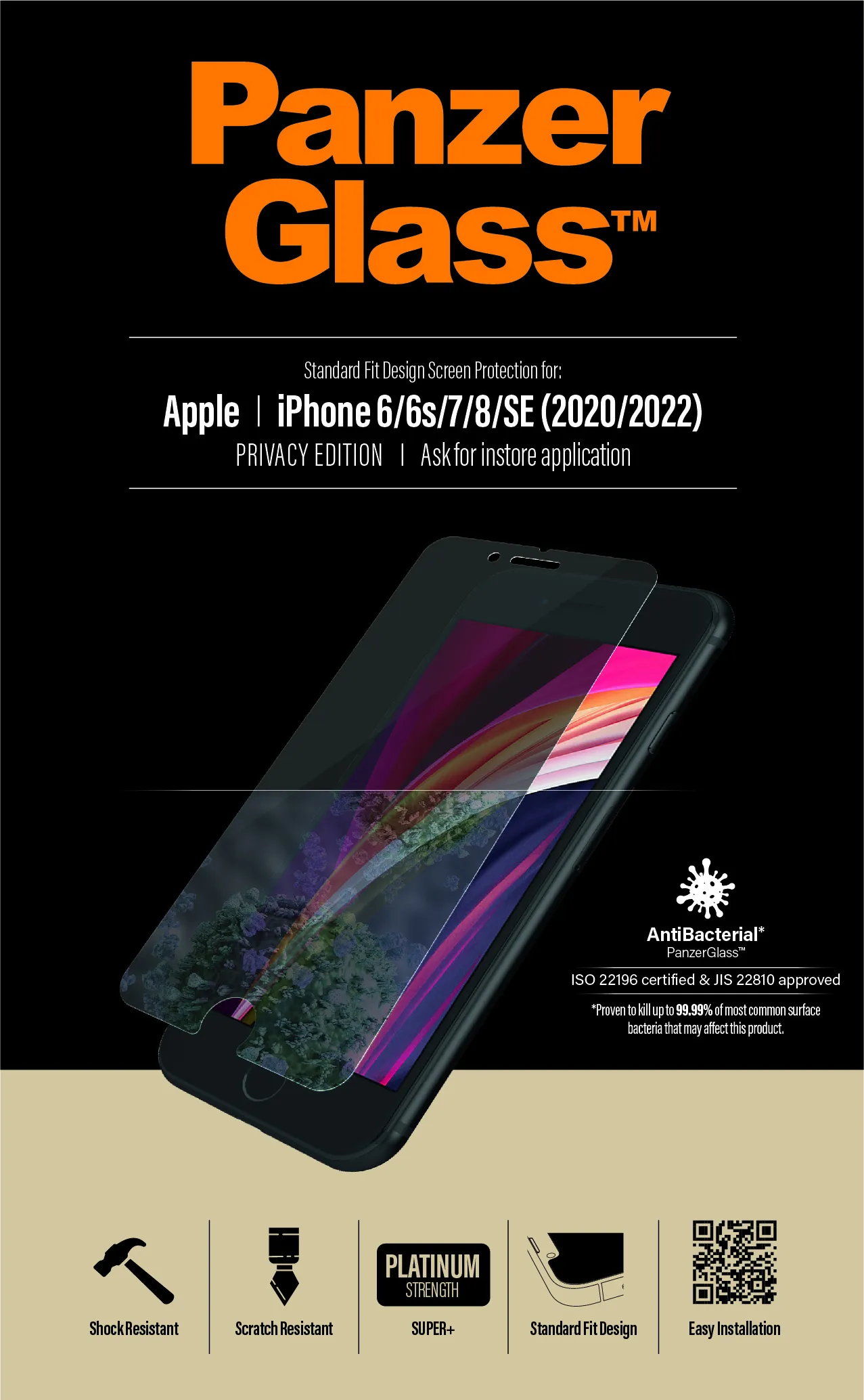 PanzerGlass iPhone 6/6S/7/8/SE - Screen Glass (Privacy)
