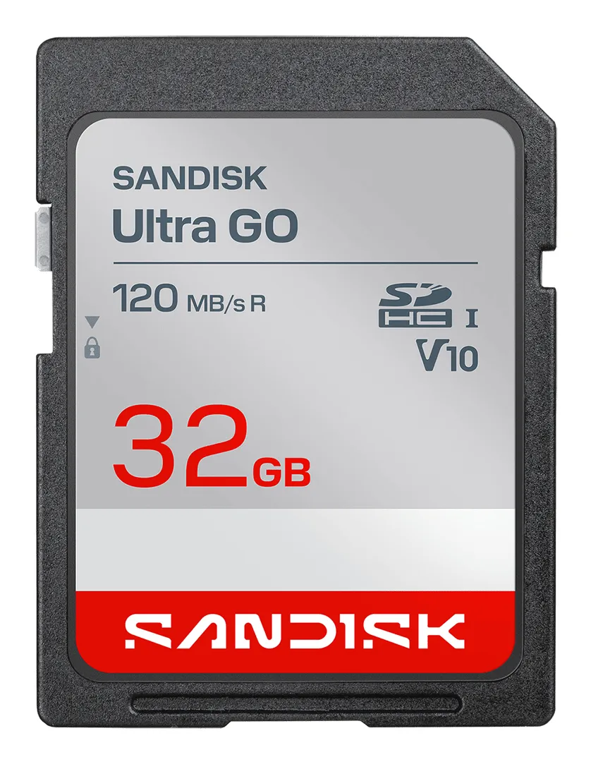 SanDisk 32GB SD UHS-I Class 10 U1 V10 card, Black/Red