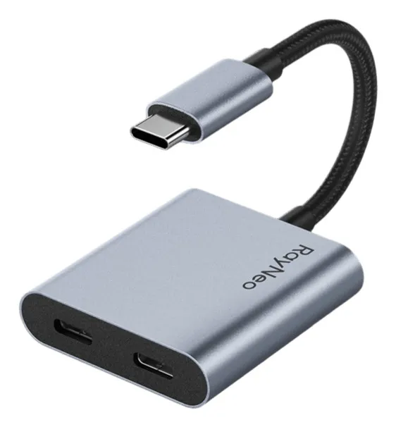 RAYNEO XRAC-CHA01OS USB-C to Dual USB-C Adapter, Stainless Steel