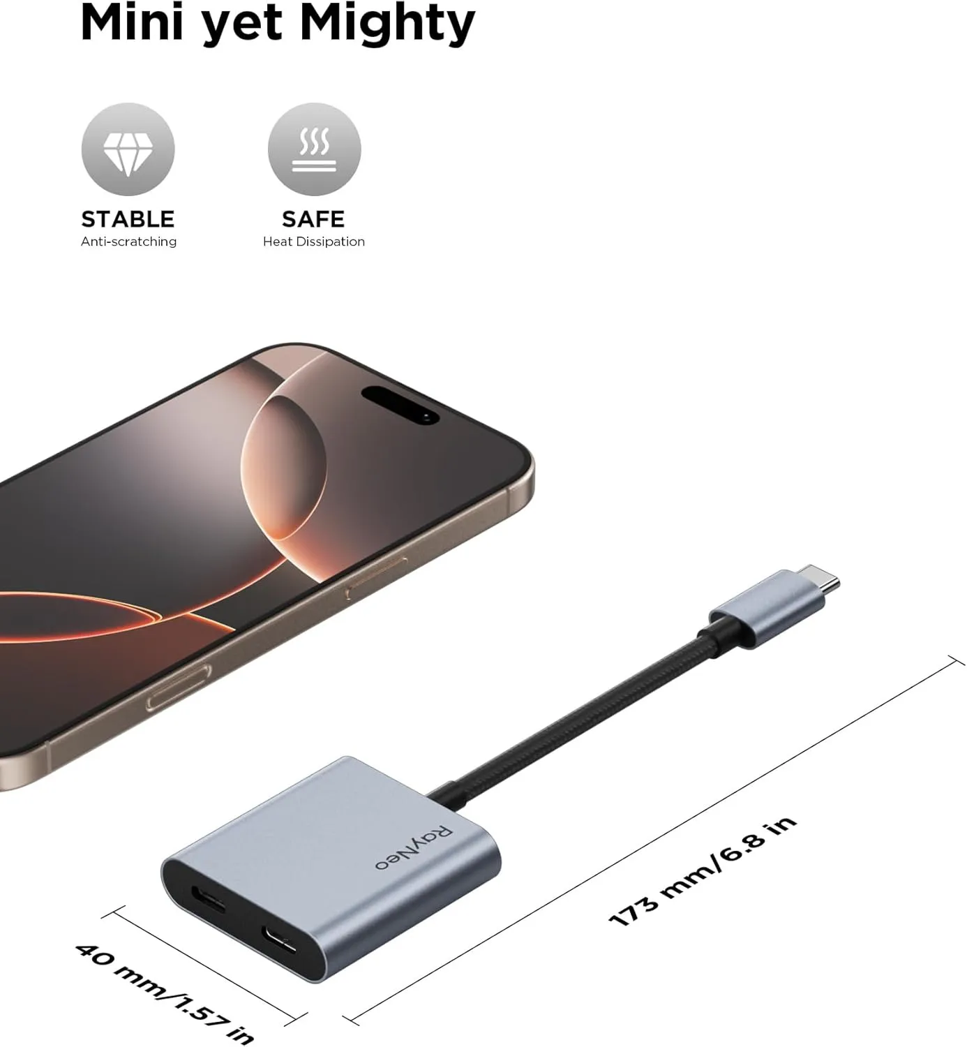 RAYNEO XRAC-CHA01OS USB-C to Dual USB-C Adapter, Stainless Steel