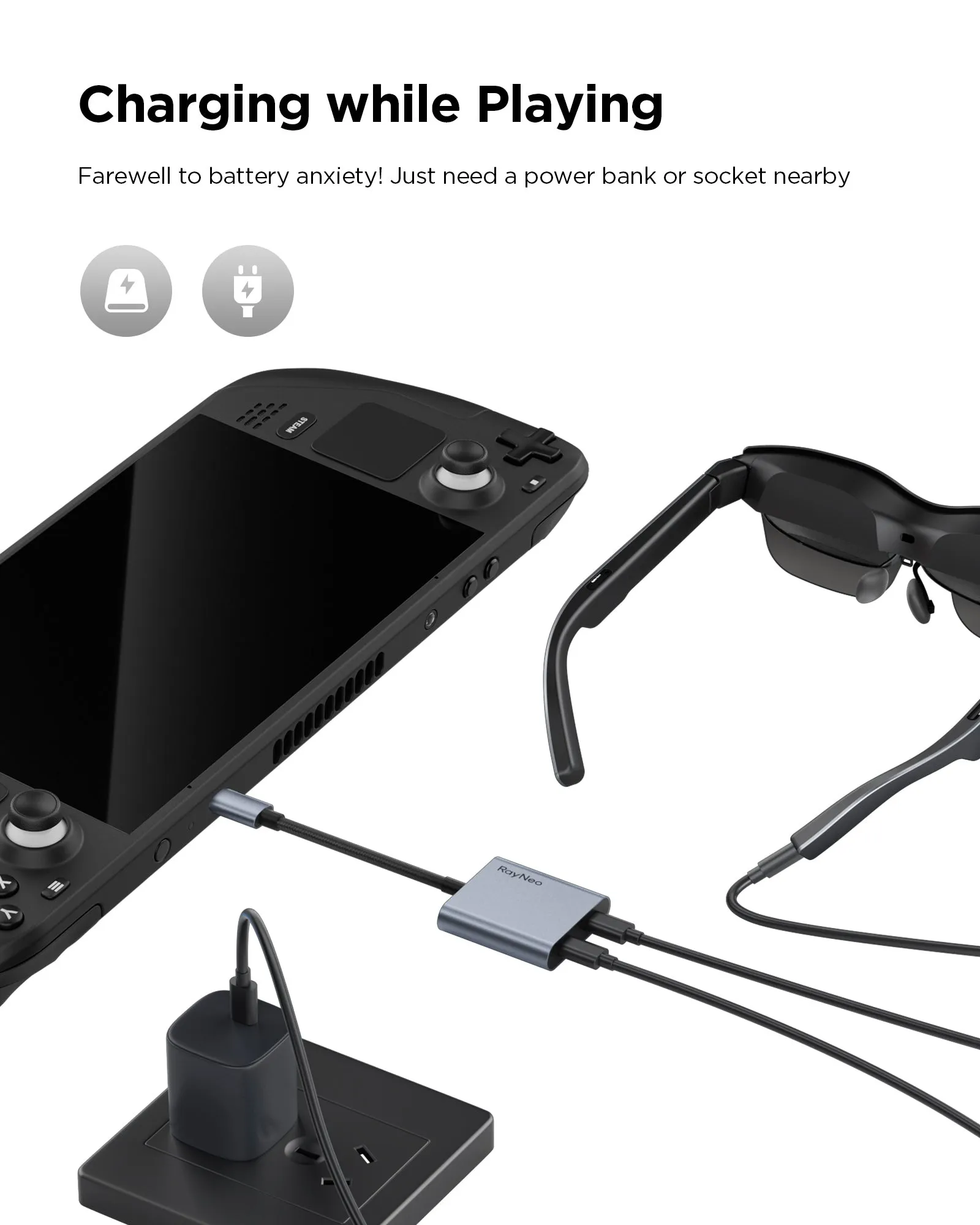 RAYNEO XRAC-CHA01OS USB-C to Dual USB-C Adapter, Stainless Steel