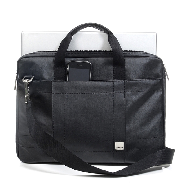 Knomo Lincoln Slim Canvas Briefcase 13&quot;, Black Matte