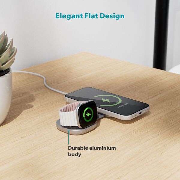 Epico UltraBase Qi2 25W 2in1 Fold Metal Mag+ Wireless Charger EF35 | Silver | Protective  &amp;  Travel Pouch Included