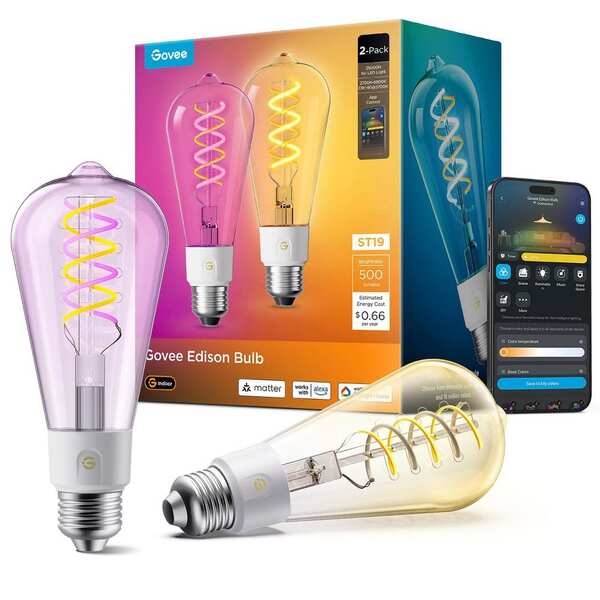 Govee Edison Smart Bulb E27 ST19 RGBWW (2-pakkaus) - &auml;ly-LED-filamenttilamppu
